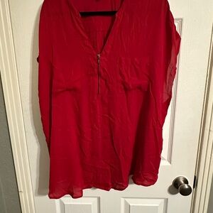 Chic Red Blouse with Zipper